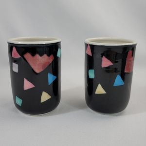 Studio Pottery Painted Geometric Shapes Glazed Pottery OOAK